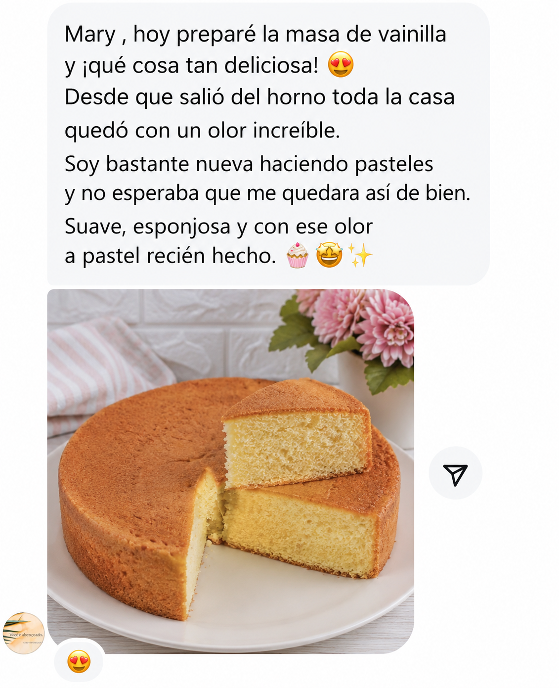 Captura de un mensaje real de una alumna de Repostería Rentable 2