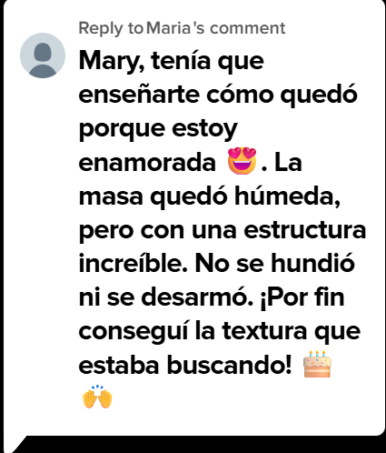 Captura de un mensaje real de una alumna de Repostería Rentable 4