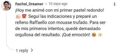 Captura de un mensaje real de una alumna de Repostería Rentable 7