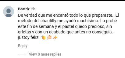 Captura de un mensaje real de una alumna de Repostería Rentable 5